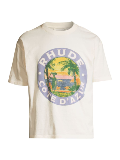 Shop Rhude Men's Lago Graphic Cotton T-shirt In White