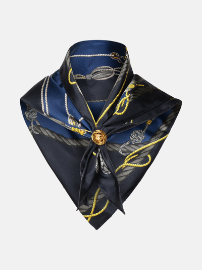 Shop Versace Blue Silk Scarf In Navy
