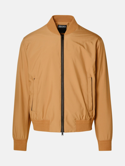 Shop Zegna Beige Polyester Jacket In Brown