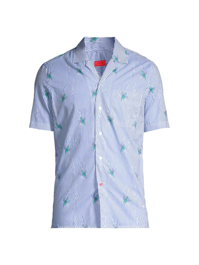 Shop Isaia Men's Kayak Stripe Print Camp Collar Shirt