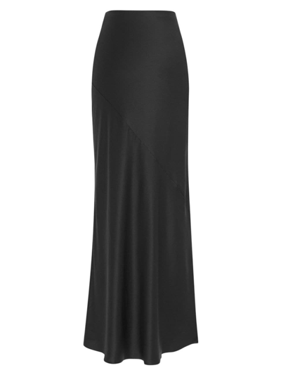 Shop Saint Laurent Women's Long Skirt In Silk Satin Crepe In Black
