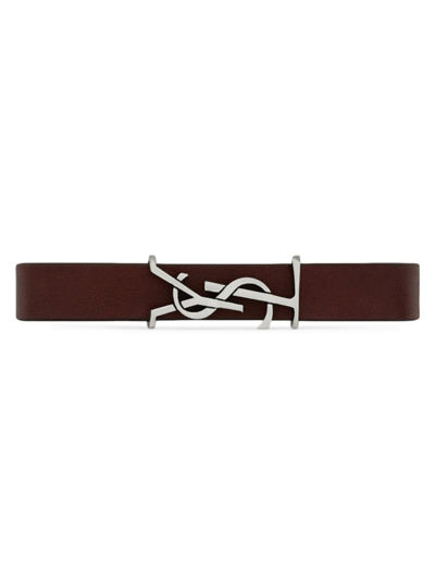 Shop Saint Laurent Women's Cassandre Bracelet In Leather In Brown And Sterling Silver