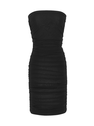 Shop Saint Laurent Women's Ruched Strapless Dress In Knit In Black