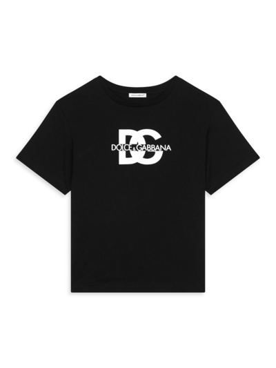 Shop Dolce & Gabbana Little Kid's & Kid's Logo Crewneck T-shirt In Black