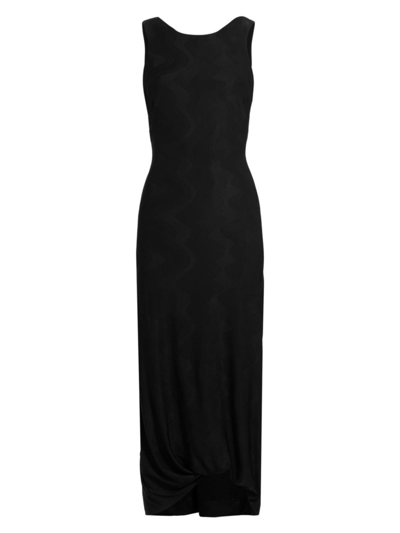 Shop Giorgio Armani Women's Asymmetric Jacquard Midi-dress In Black