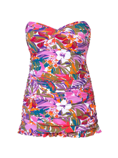 Shop Gottex Swimwear Women's Floral Bandeau Swim Dress In Neutral