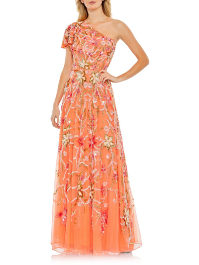 Shop Mac Duggal Women's Embellished One-shoulder Gown In Coral