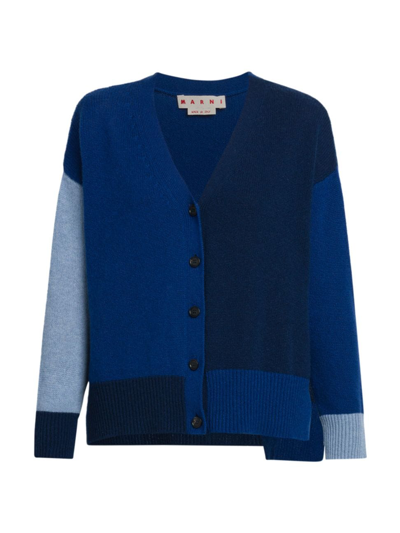 Shop Marni Women's Boxy Patchwork Cashmere Cardigan In Ocean
