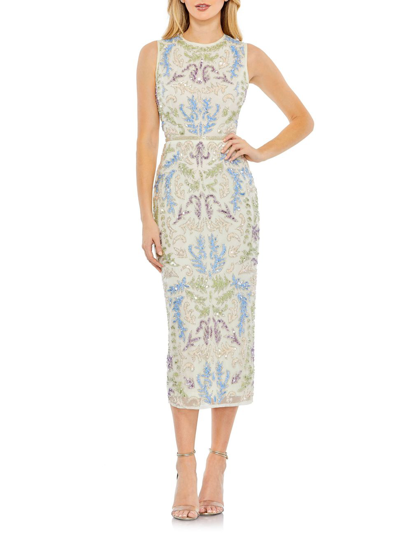 Shop Mac Duggal Women's Sequin Embellished Sleeveless Column Midi-dress In Ivory Multi