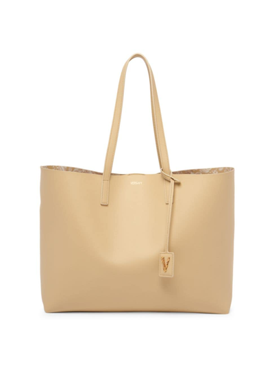 Shop Versace Women's Virtus Leather Tote In Sand