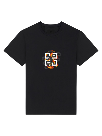 Shop Givenchy Men's Slim Fit T-shirt In Cotton With 4g Dragon Print In Black