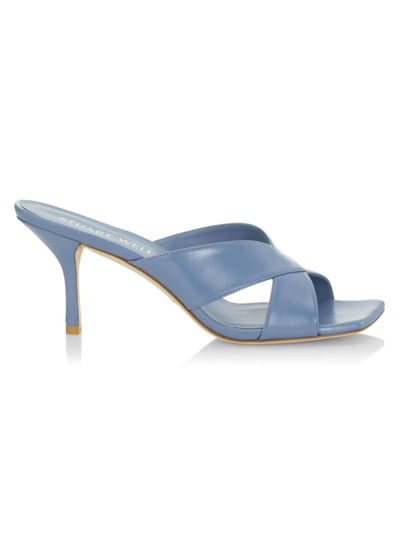 Shop Stuart Weitzman Women's Carmen 65mm Crisscross Leather Sandals In Blue Steel