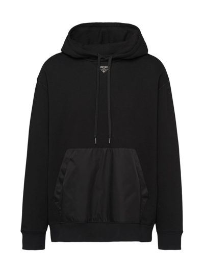 Shop Prada Men's Cotton Fleece Hoodie In Black