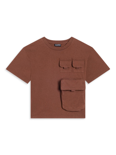 Shop Jacquemus Little Boy's & Boy's Cotton Flap Pocket T-shirt In Dark Chocolate Brown