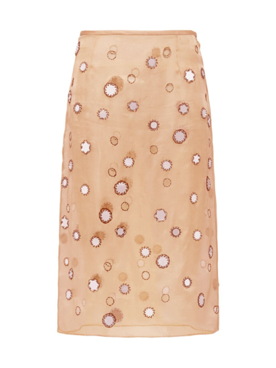 Shop Prada Women's Mirror Embellished Organza Midi Skirt In Beige Khaki