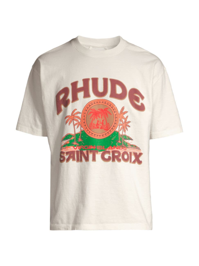 Shop Rhude Men's Saint Croix Logo Cotton T-shirt In White