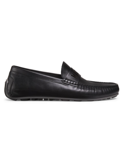 Shop Moschino Men's Leather Driving Loafers In Black