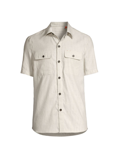 Shop Isaia Men's Striped Short-sleeve Shirt In Open White