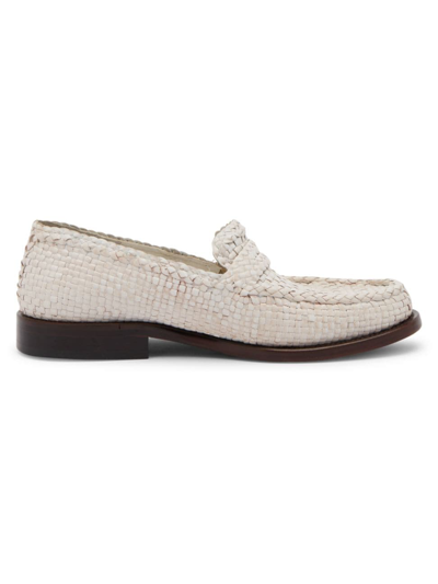 Shop Marni Women's Woven Leather Loafers In Lily White