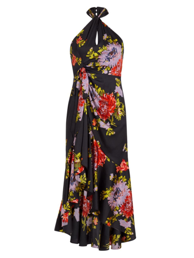 Shop Cinq À Sept Women's Josie Floral High-low Halterneck Dress In Black Multi