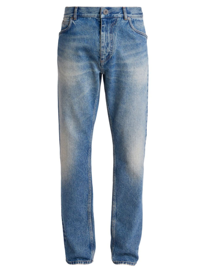 Shop Balmain Men's Faded Five-pocket Jeans In Bleu