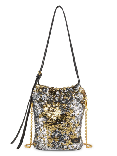 Shop Mcm Women's Himmel Sequin-embellished Drawstring Bag In Gold