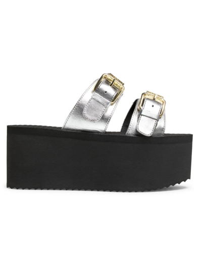 Shop Moschino Women's  Leather Wedge Sandals In Argento