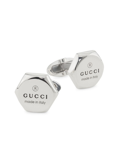 Shop Gucci Men's Trademark Cufflinks In Silver