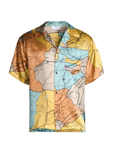 Shop Rta Men's Road Map Print Silk Short-sleeve Shirt