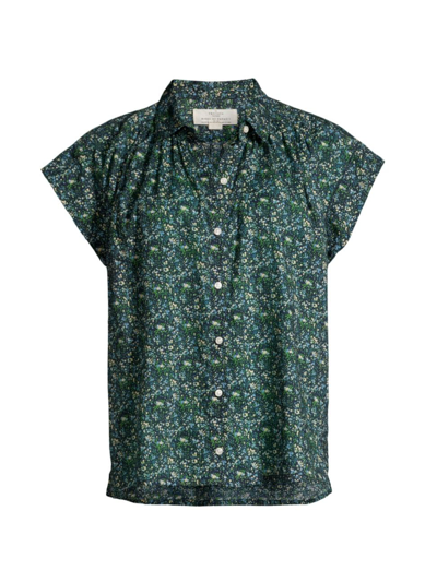 Shop Birds Of Paradis Women's Della Floral Cotton Short-sleeve Shirt In Blue Multi