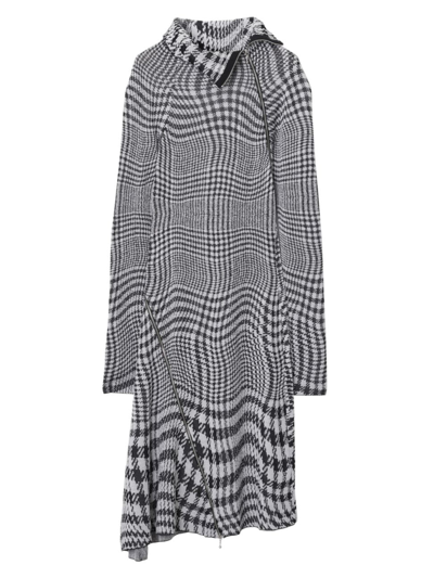 Shop Burberry Women's Warped Houndstooth Wool-blend Asymmetric Dress In Monochrome Pattern