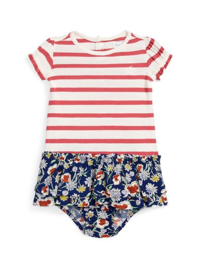 Shop Polo Ralph Lauren Baby Girl's Striped Floral Dress In Nantucket Red Deckwash White