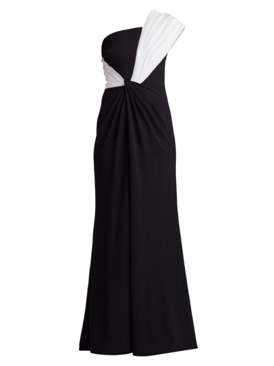 Shop Tadashi Shoji Women's One-shoulder Crepe Gown In Ivory Black