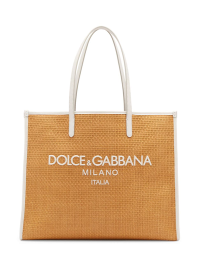 Shop Dolce & Gabbana Women's Large Logo Shopper Tote Bag In Miele Latte