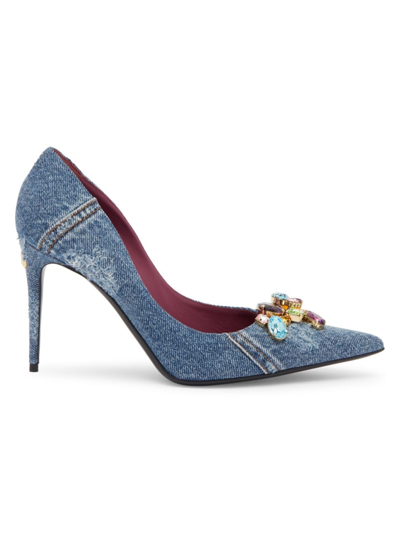 Shop Dolce & Gabbana Women's Denim 90mm Jewel-embellished Pumps