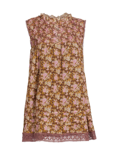 Shop Free People Women's Shea Floral Minidress In Chocolate Combo