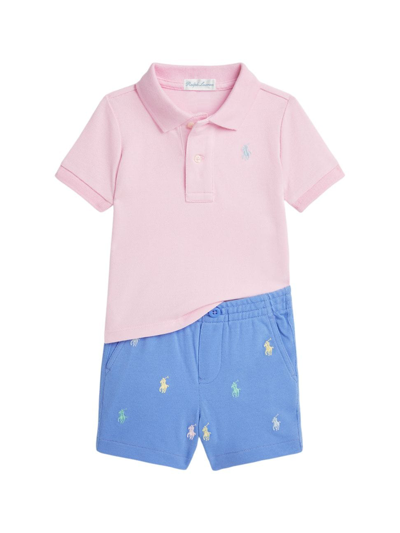 Shop Polo Ralph Lauren Baby Boy's Polo & Embroidered Shorts Set In Garden Pink