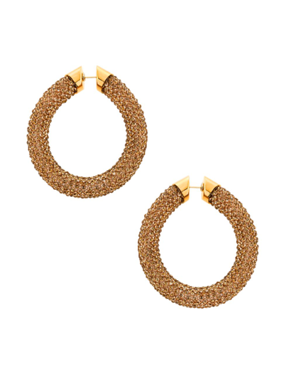 Shop Rabanne Women's Tube Strass Hoop Earrings In Gold