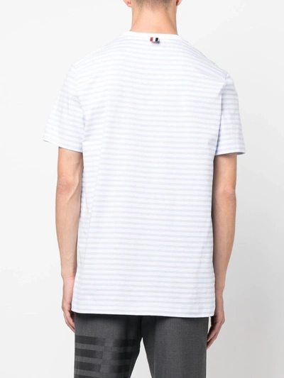 Shop Thom Browne Men Narrow Striped Front Pocket T-shirt In 452 Light Blue White