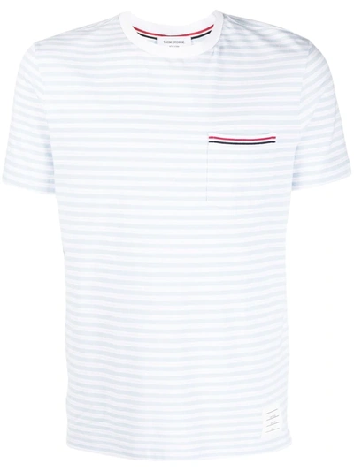 Shop Thom Browne Men Narrow Striped Front Pocket T-shirt In 452 Light Blue White