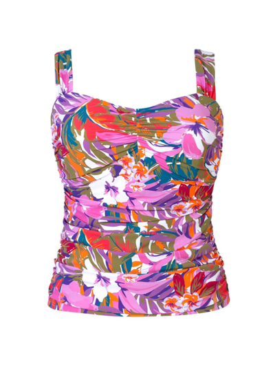 Shop Gottex Swimwear Women's Floral Ruched Tankini Top In Neutral