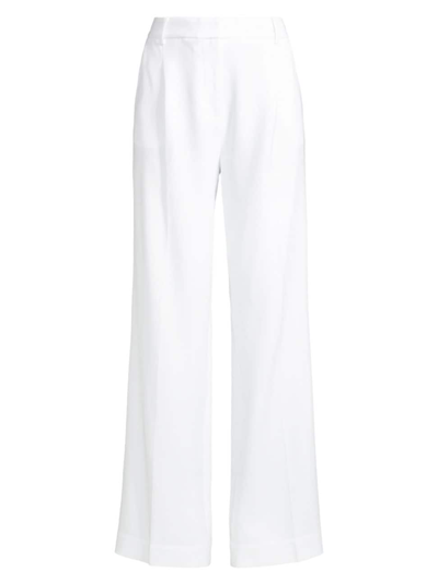 Shop Michael Michael Kors Women's Pleated Wide-leg Pants In White