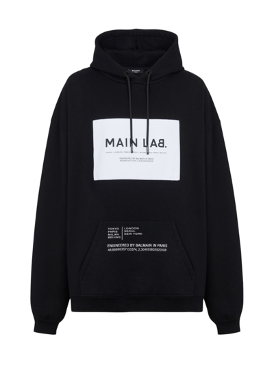 Shop Balmain Men's Main Lab Jersey Hoodie In Black White
