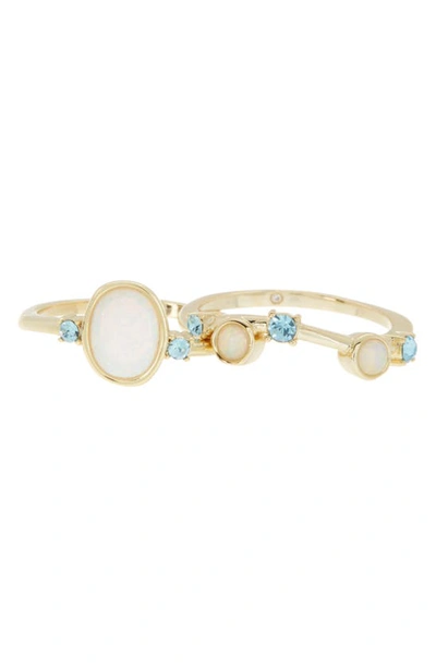 Shop Covet Set Of 2 Imitation Opal & Crystal Stackable Rings In Light Blue