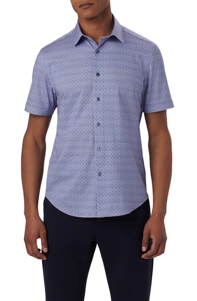 Shop Bugatchi Ooohcotton® Geo Print Short Sleeve Button-up Shirt In Lavender