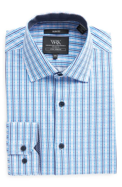 Shop Wrk Slim Fit Check Stretch Performance Dress Shirt In Blue/ Pink