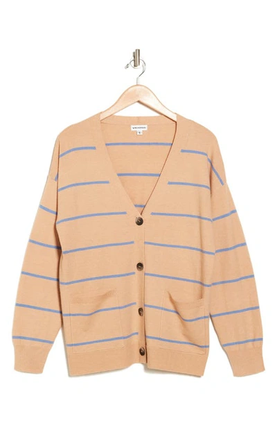 Shop Vigoss Striped Cardigan In Oatmeal/ Blue