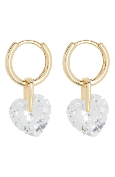 Shop Argento Vivo Sterling Silver Chunky Cubic Zirconia Heart Huggie Hoop Earrings In Gold