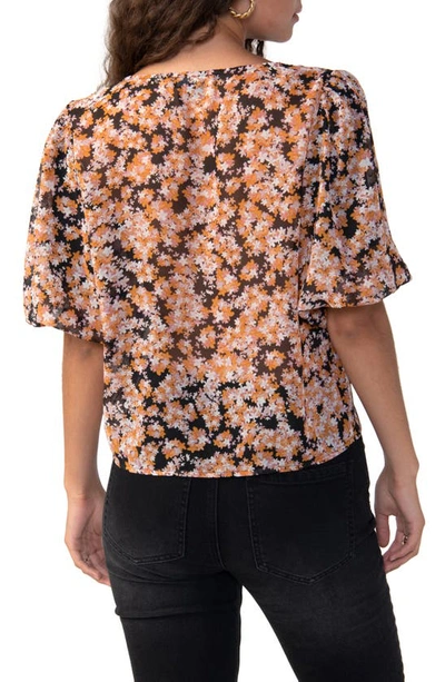 Shop Sanctuary Floral Print Puff Sleeve Button-up Shirt In Harvest