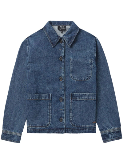 Shop Apc Single Breasted Denim Jacket In Blue